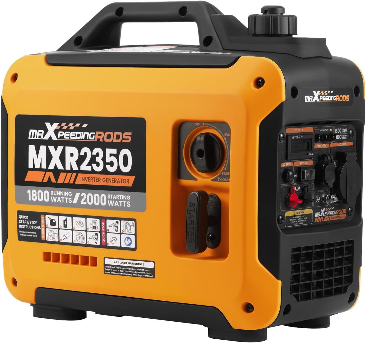 maXpeedingrods Inverter Stromerzeuger, 2000 W, 230 V, mit USB, für Camping, Orange/Schwarz