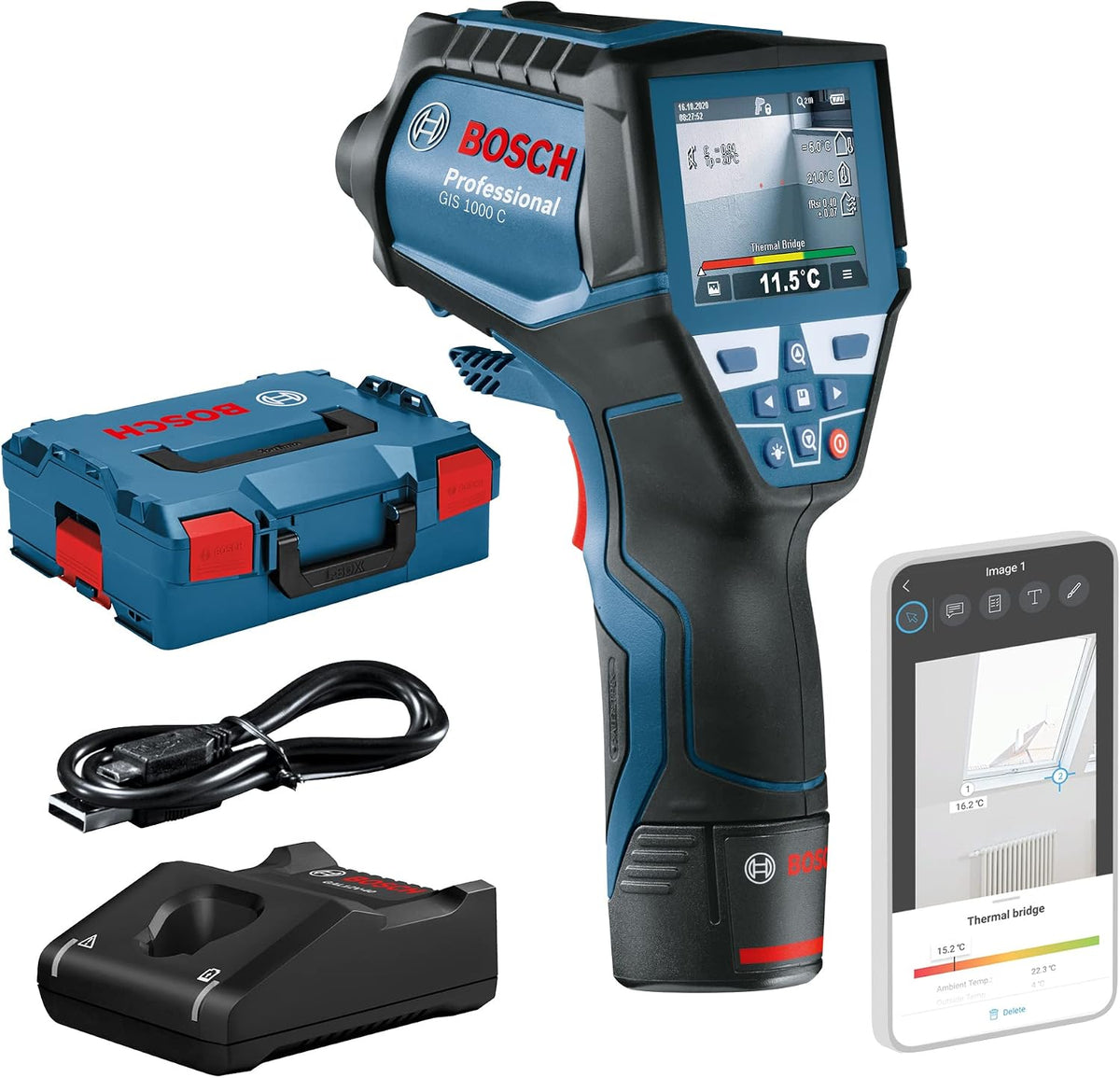 Bosch Professional Infrarot Mess- & Planwerkzeuge, 12 V, 40 °C, mit USB, Blau/Schwarz/Rot