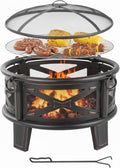 Relaxdays Feuerschale Feuerstelle, 66 cm, für den Garten, Schwarz/Bronze