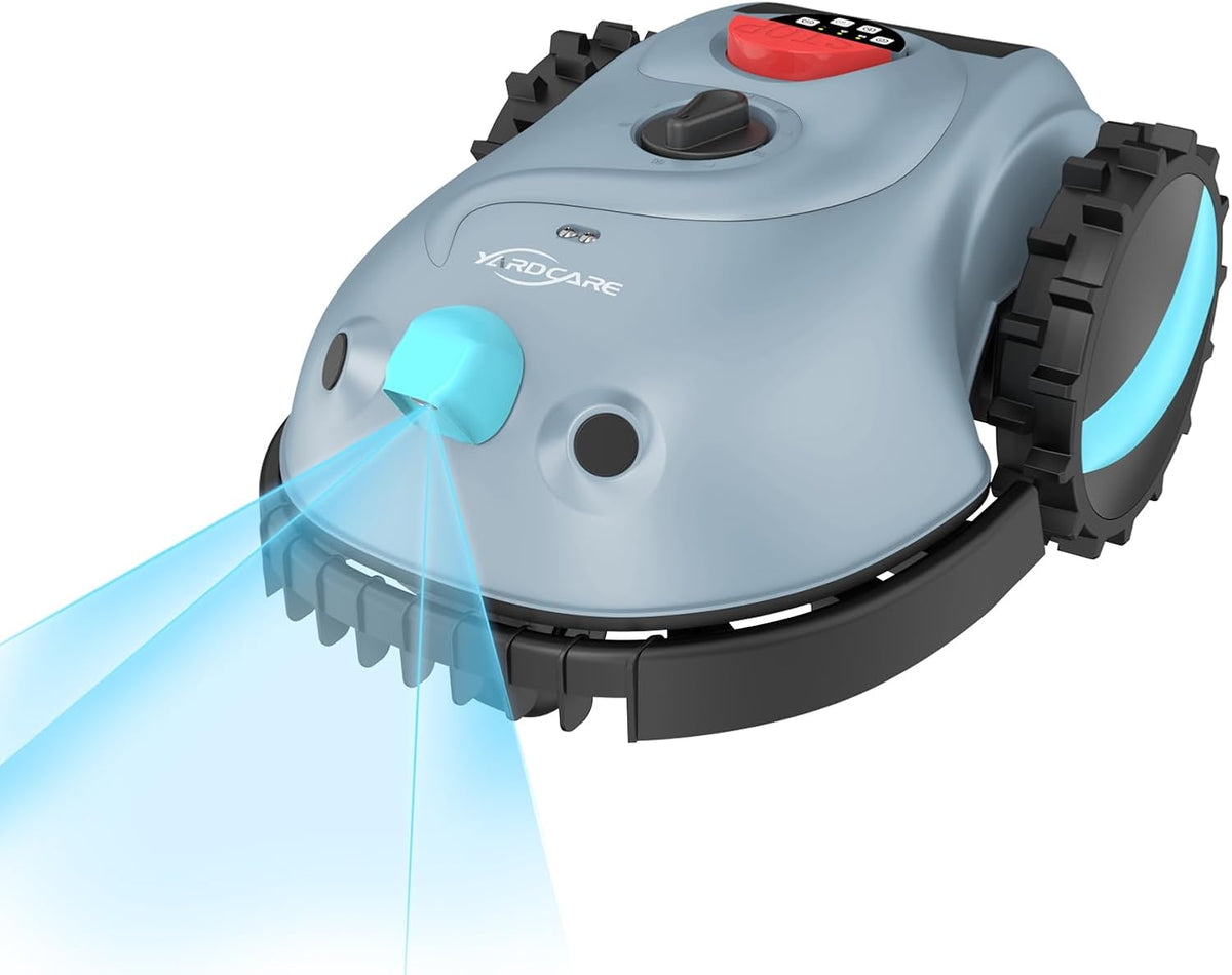 Mähroboter V100, 4,0 Ah, ohne Begrenzungskabel, verstellbar, bürstenlos, mit KI-Erkennung, Blau/Schwarz/Rot, YARDCARE