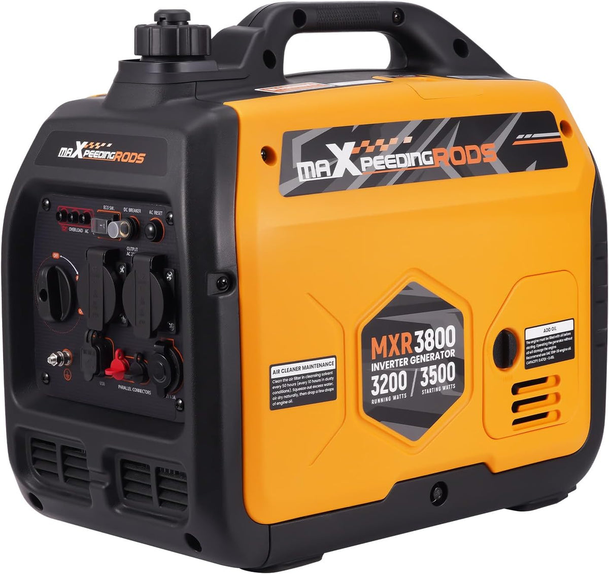 maXpeedingrods 3500W Inverter Stromerzeuger, 230 V, 12 V, mit USB, für Camping, Schwarz/Orange