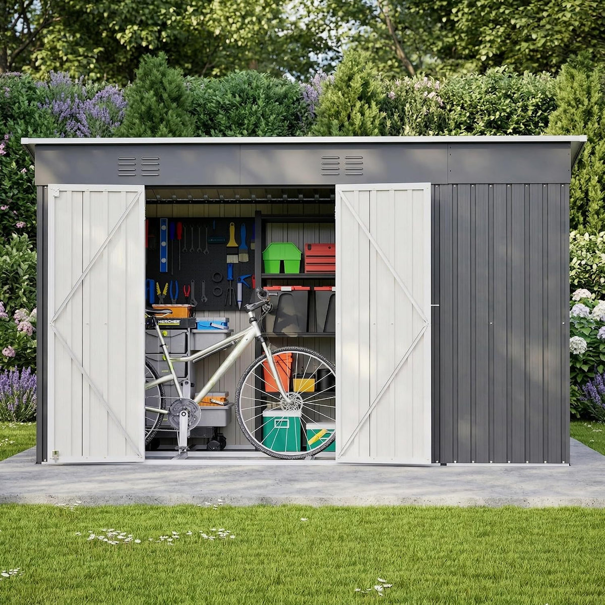 Rasenmäher, 3,11 × 1,23 × 1,81 m, 5 m², mit Stauraum, für den Garten, Anthrazit/Weiß, aus Metall, Zenithz