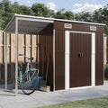 Gerätehaus, 277 × 110,5 × 181 cm, aus Stahl und Metall, klappbar, für den Garten, Braun/Weiß, prissent