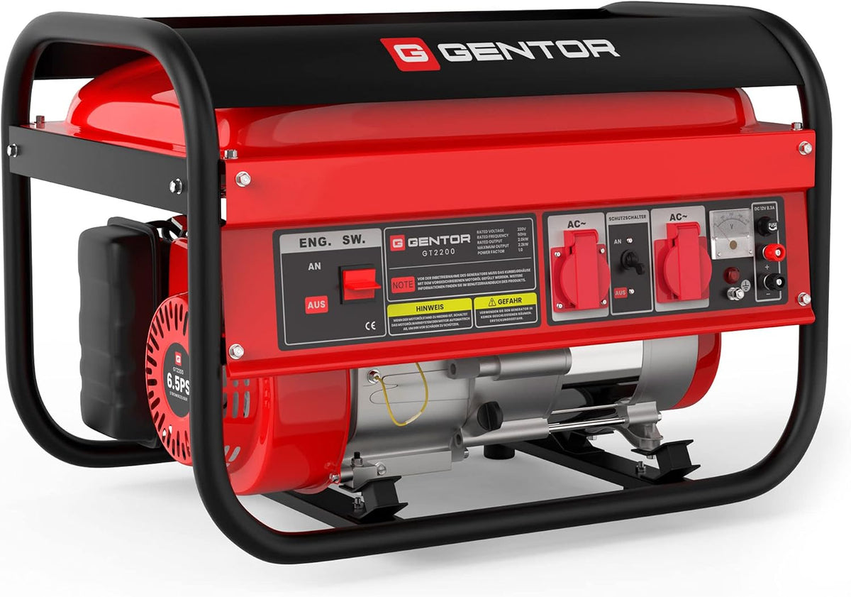 GENTOR Stromerzeuger, 2200 W, 230 V, 12 V, für Camping und die Werkstatt, Rot/Schwarz