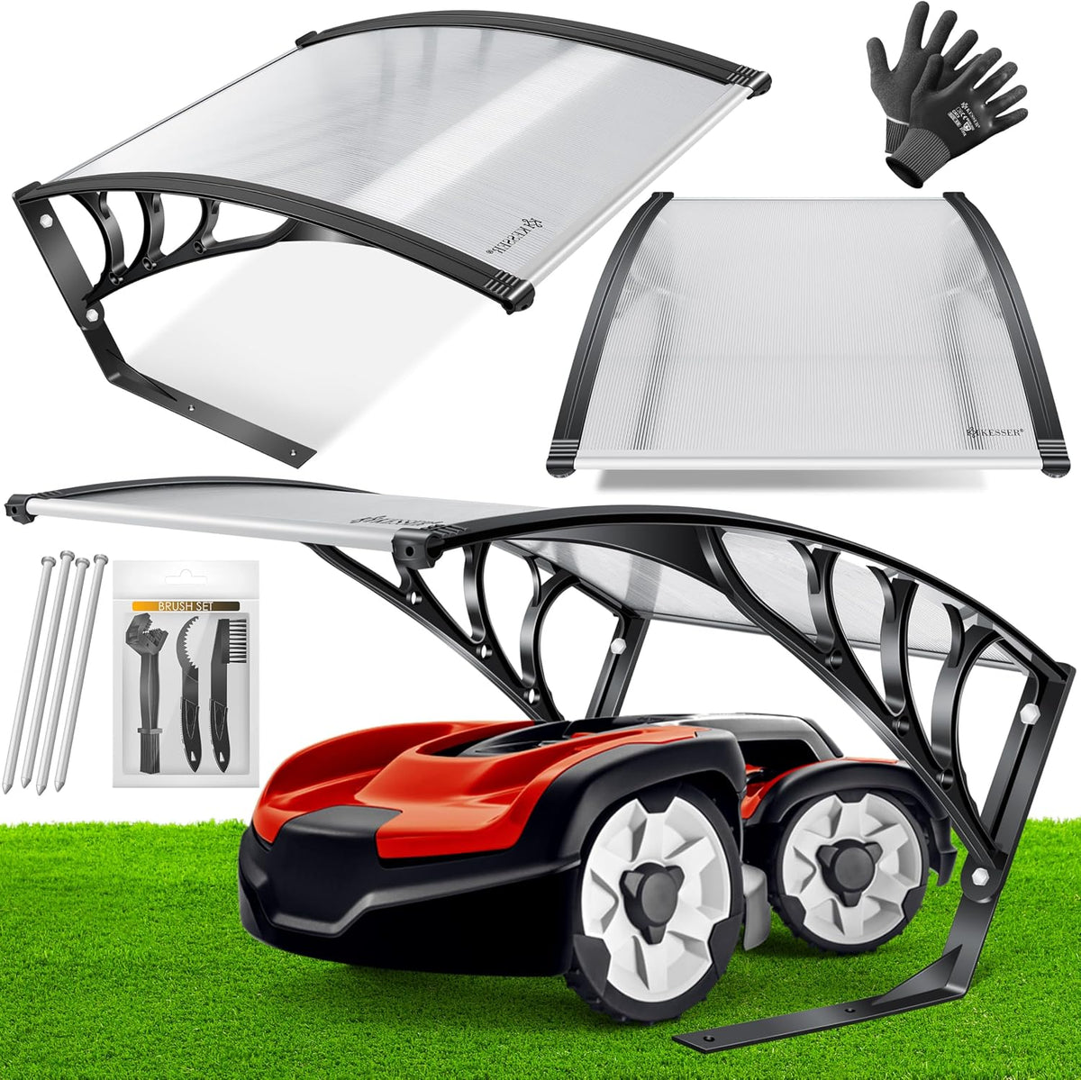 Mähroboter, 82 × 103 × 47 cm, mit Garage, für den Garten, Transparent/Schwarz, KESSER