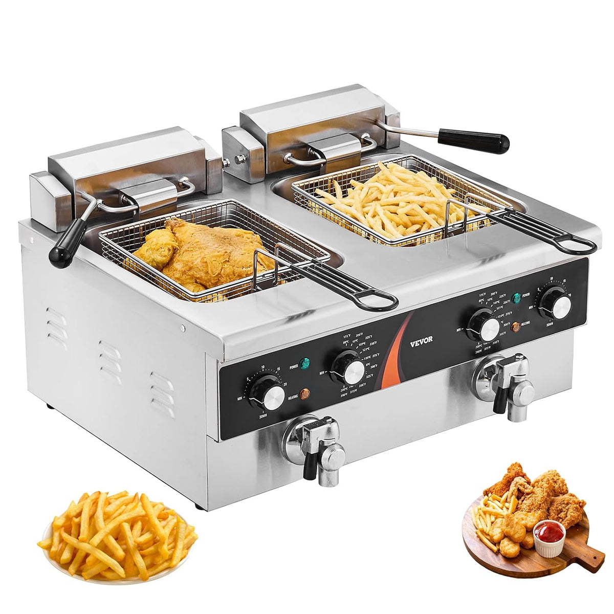 VEVOR Tiegelfritteusen, 5,9 L, 3000 W, mit Timer, aus Edelstahl und Stahl, für die Küche, Silber/Schwarz