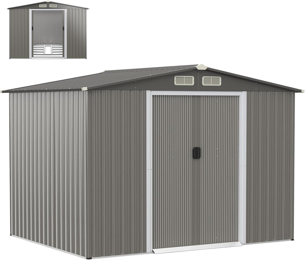Gerätehaus, 260 × 207 × 180 cm, aus Metall, wasserdicht, für den Garten, Dunkelgrau, HOMASIS
