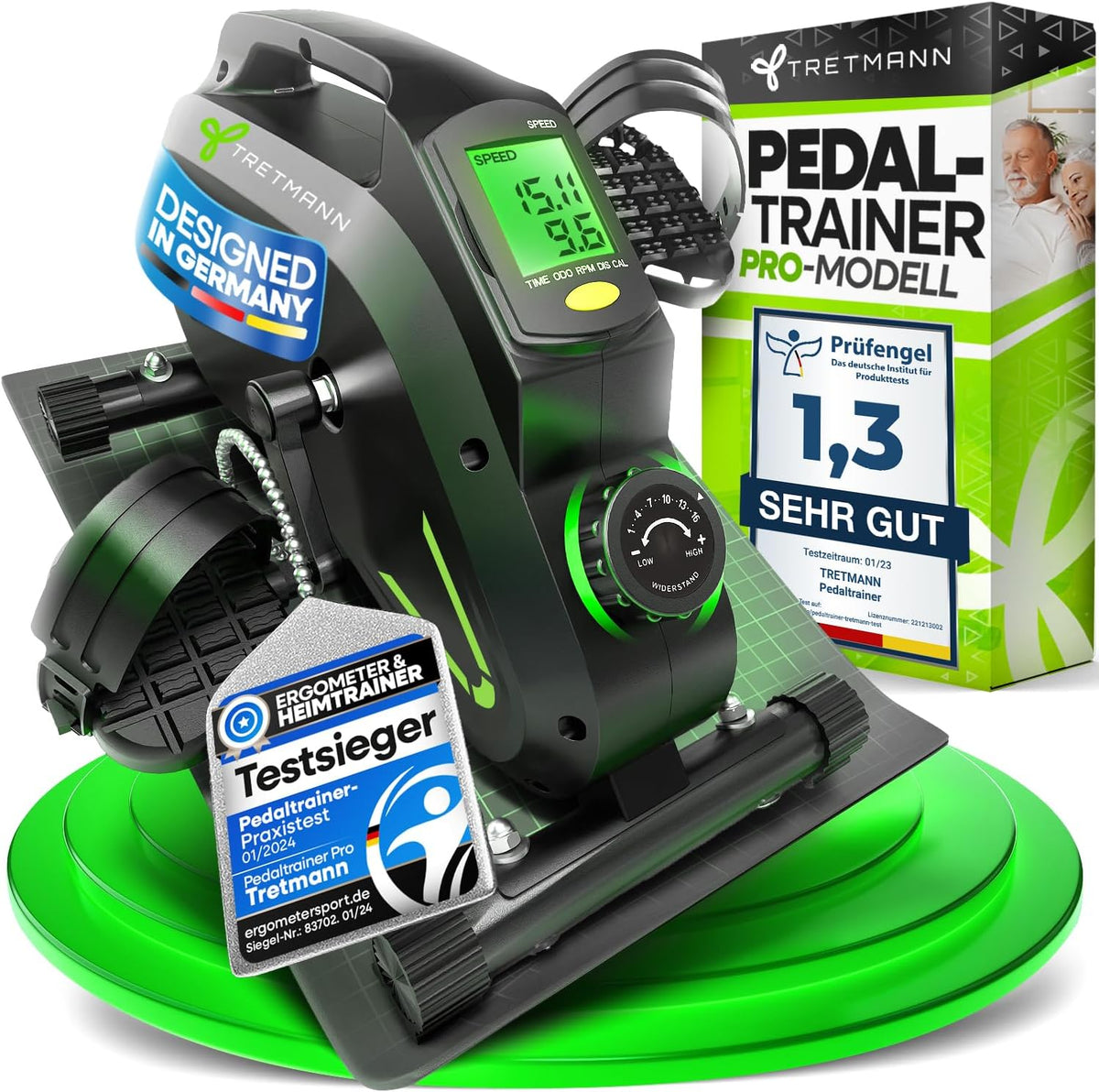 Fußtritt-Übungsgeräte Pedaltrainer Pro, Schwarz/Grün, TRETMANN