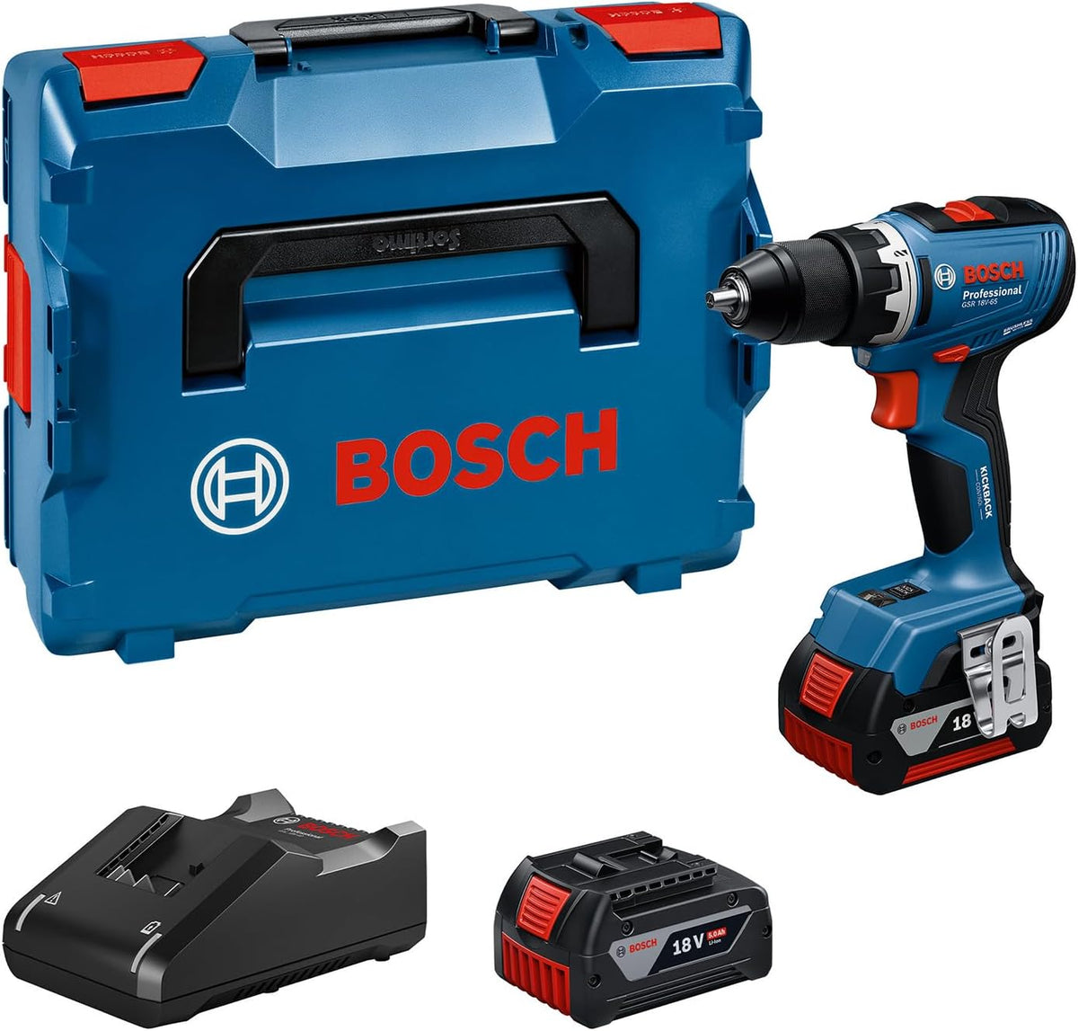 Bosch Professional 18V System Akku-Bohrschrauber, 5.0 Ah, bürstenlos, Blau/Schwarz/Rot