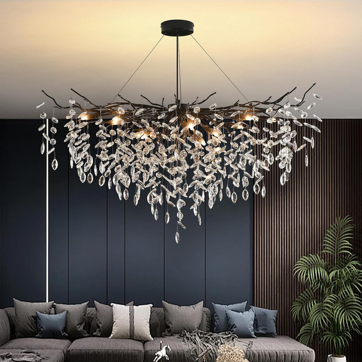 AHXIAOZN Kronleuchter, 120 cm, höhenverstellbar, für die Küche, Schwarz/Klar