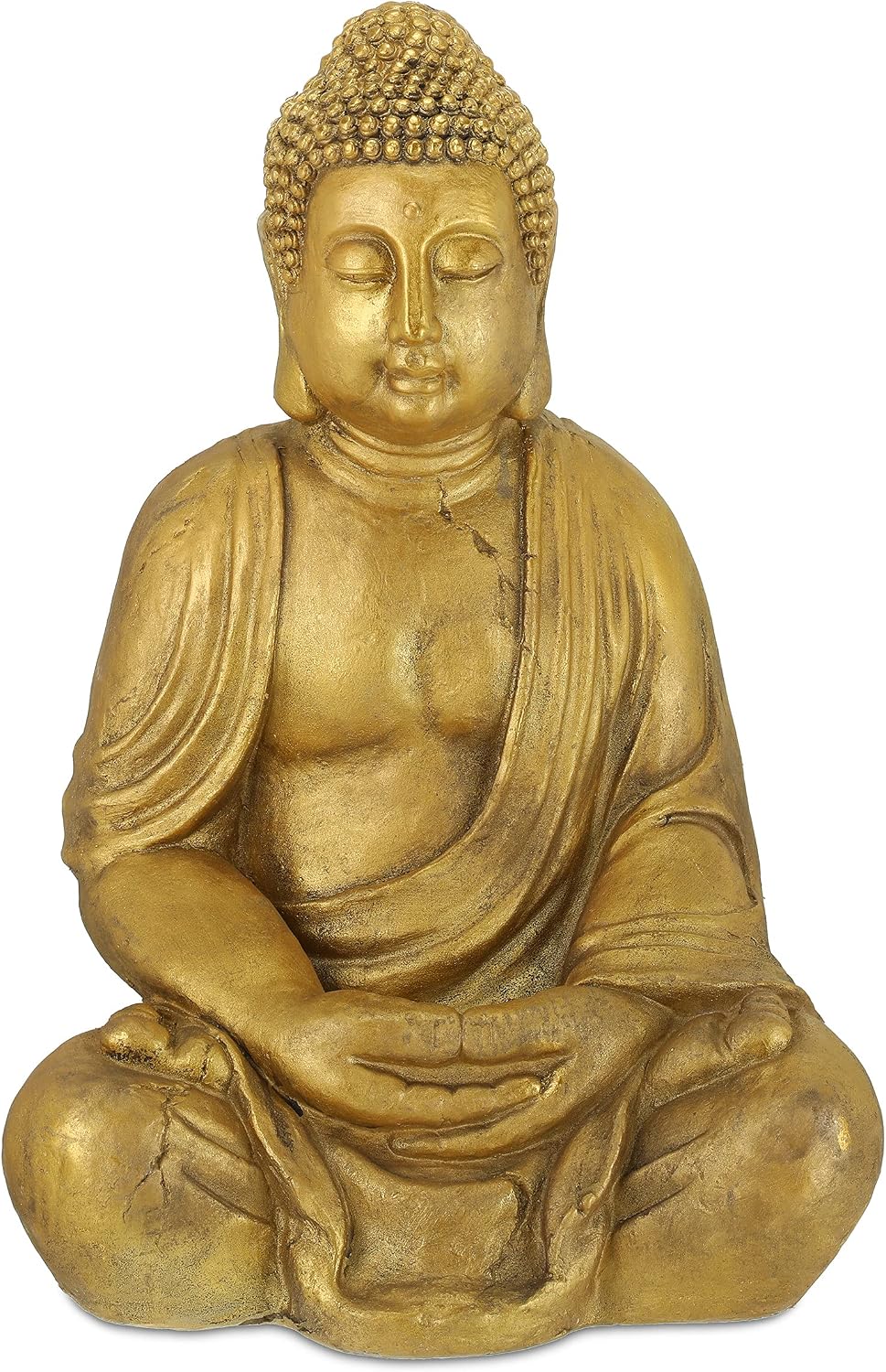 Statuen Buddha Figur Garten, 70 × 45 × 35 cm, für den Garten, Gold, Relaxdays
