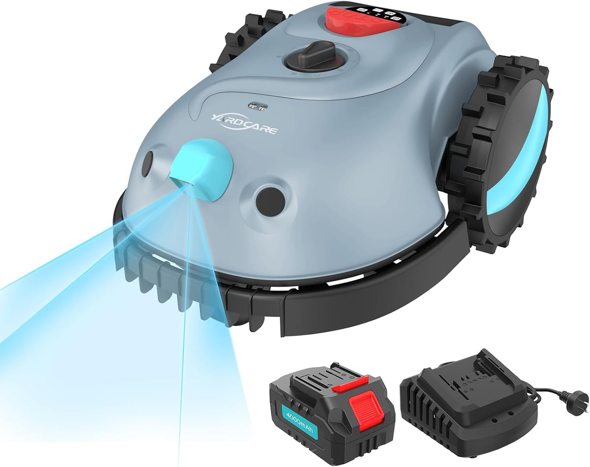YARDCARE V100 Mähroboter, 4,0 Ah, ohne Begrenzungskabel, höhenverstellbar, mit KI-Erkennung, Blau/Schwarz