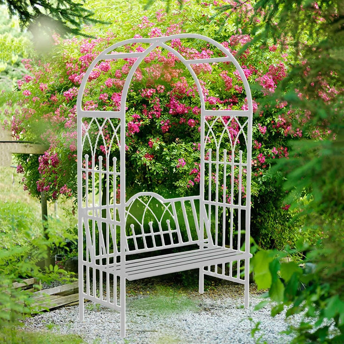 Pergola, aus Metall, für Kletterpflanzen, für den Garten, Weiß