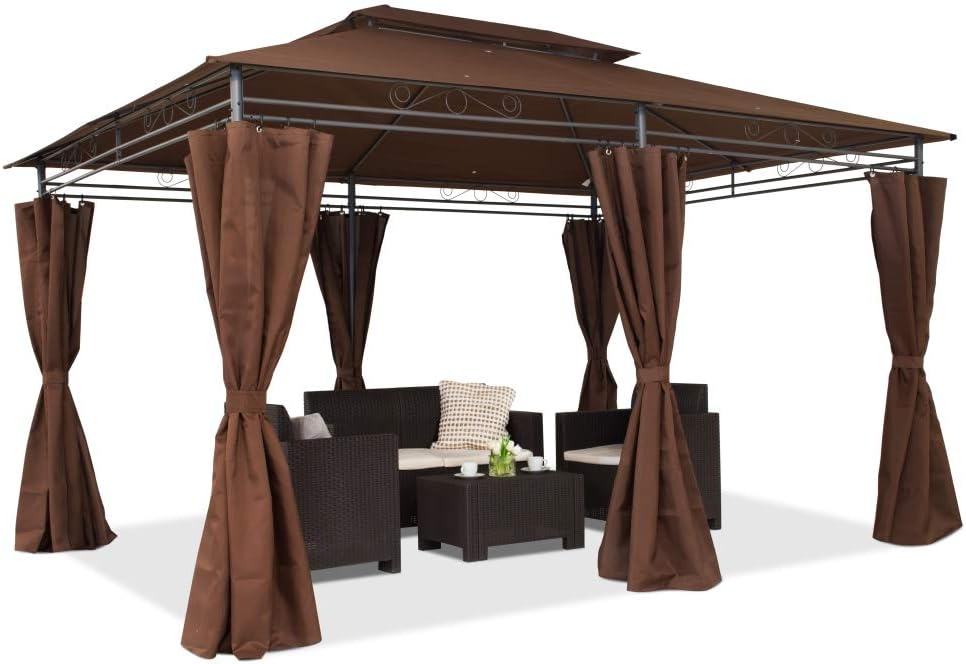 Gartenpavillon, 300 × 400 cm, mit Vorhängen, wasserabweisend, für den Garten, Braun, Garden Point