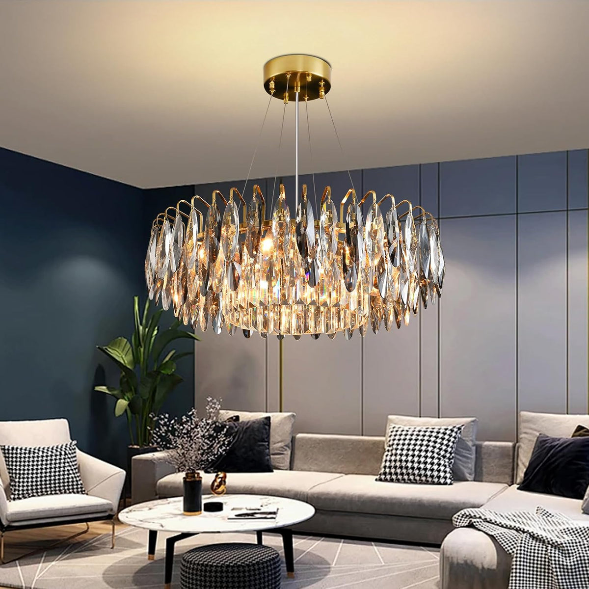 AHXIAOZN Kronleuchter, verstellbar, für das Wohnzimmer und das Schlafzimmer, Gold/Klar