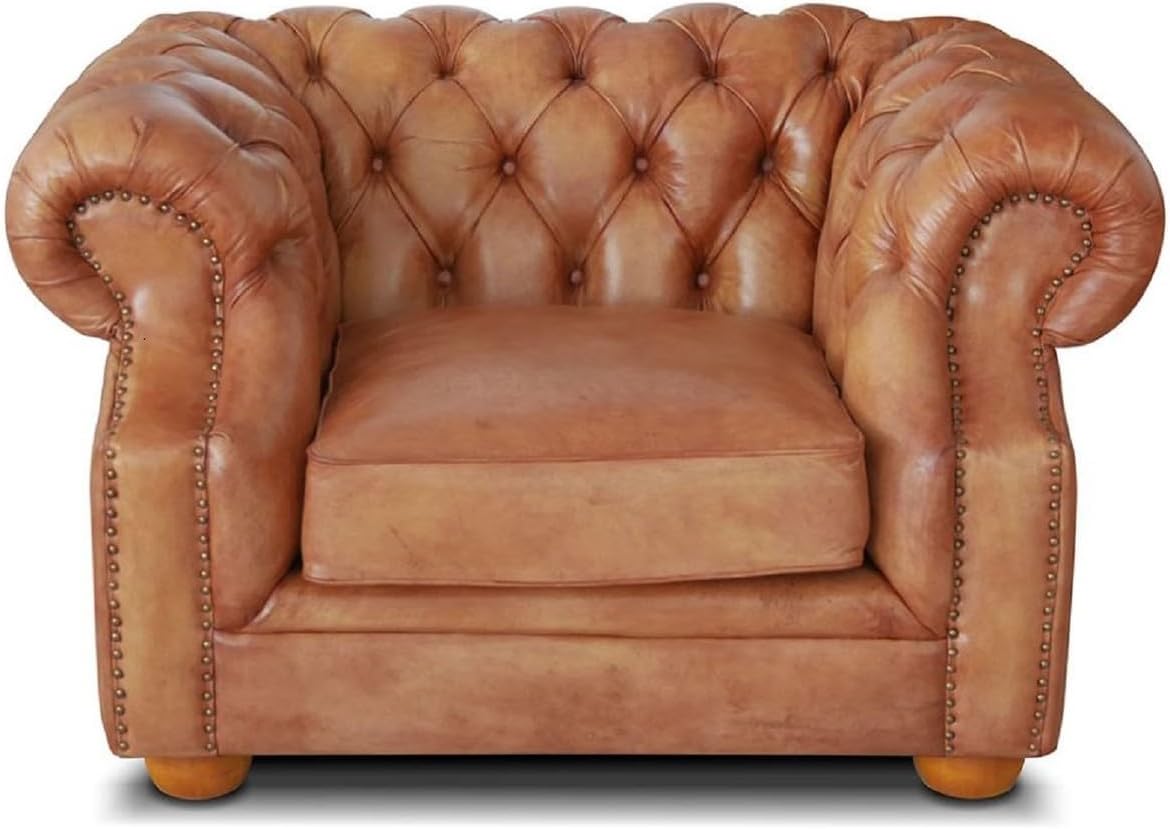 Casa Padrino Luxus Chesterfield Leder Sessel, 80 cm, aus Leder, für das Wohnzimmer, Cognac
