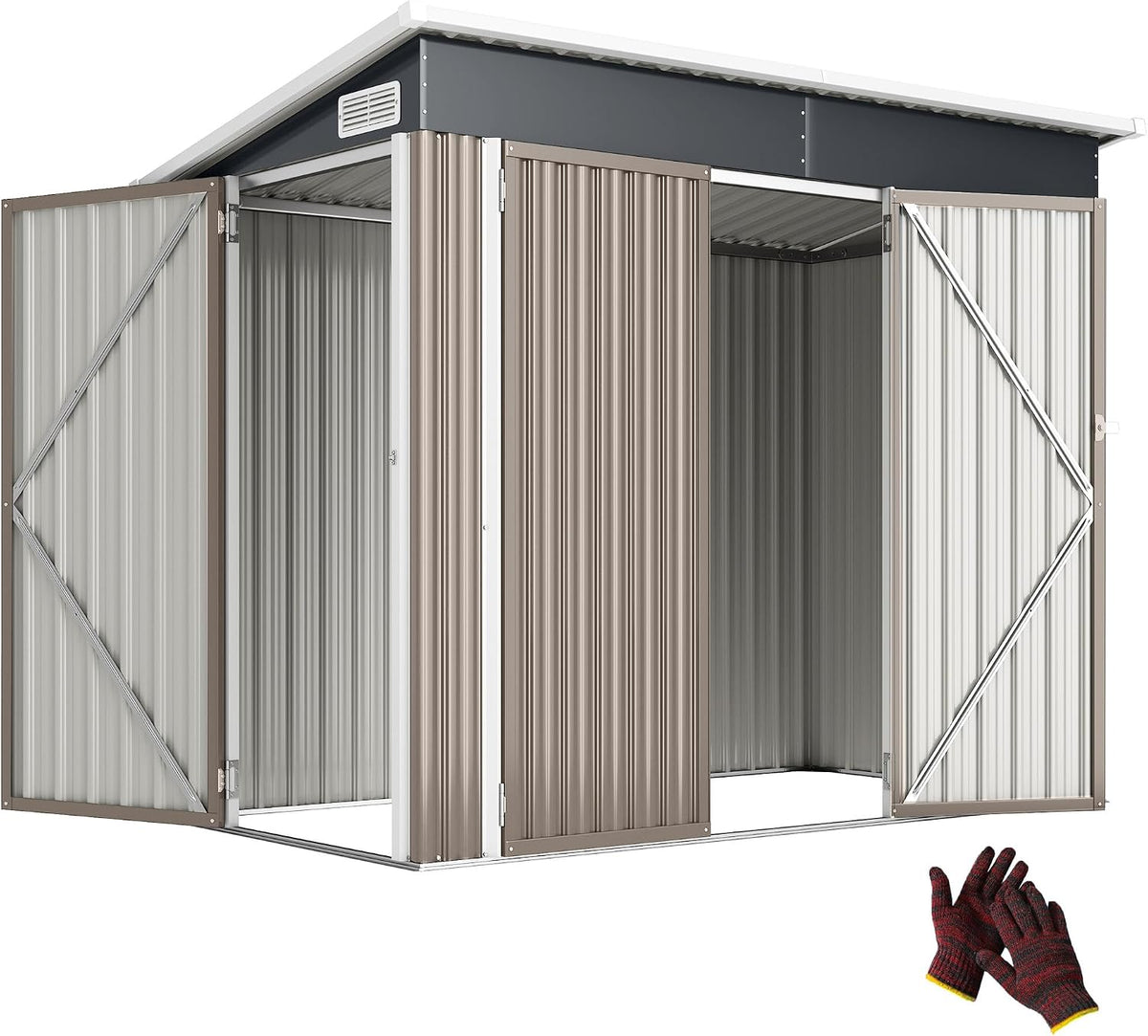 Outsunny Gerätehaus, 234 × 132 × 185 cm, aus Metall, für den Garten, Grau/Braun