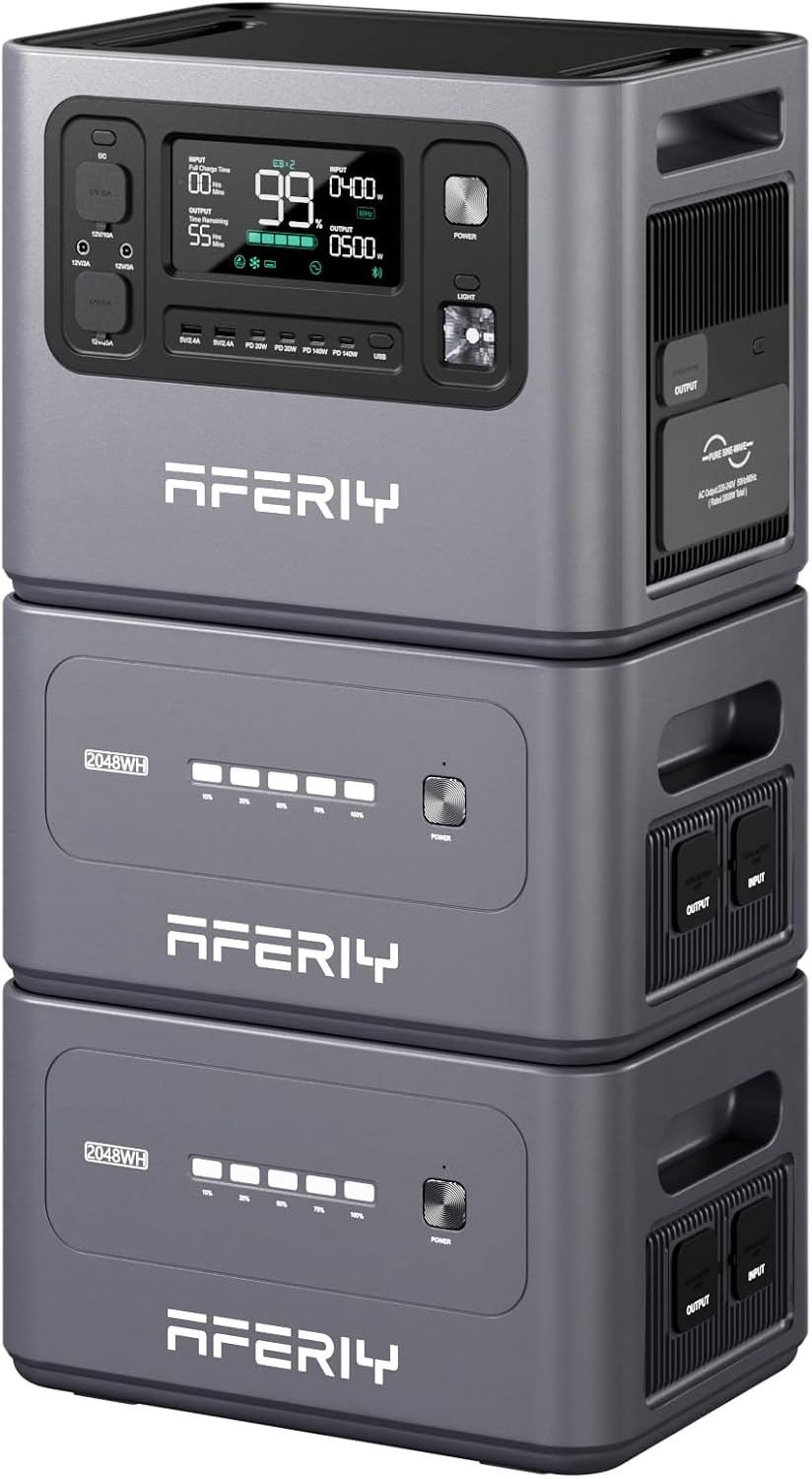 AFERIY LiFePO4 Stromerzeuger, 2800 W, 230 V, 2048 Wh, mit WLAN, mit USB, für Camping, Grau/Schwarz