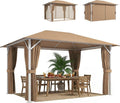 Outsunny Gartenpavillon, 3 × 4 m, 60 mm, mit Vorhängen, mit Moskitonetzen, aus Metall, für den Garten und die Terrasse, Khaki