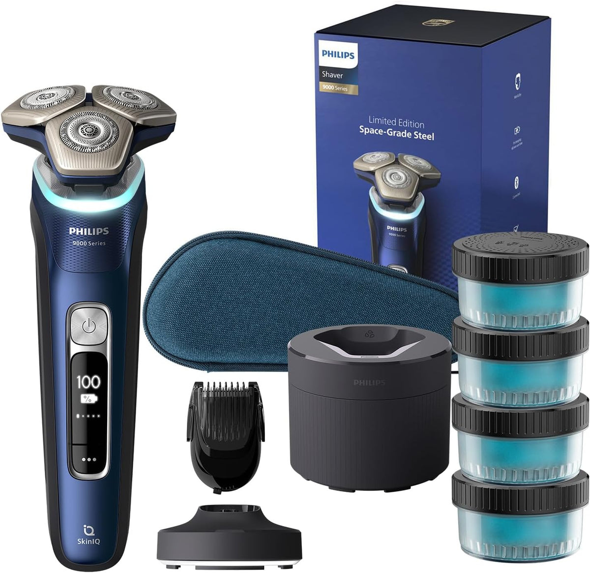 Philips S9980/74 Rotationsrasierer, klappbar, Blau/Silber