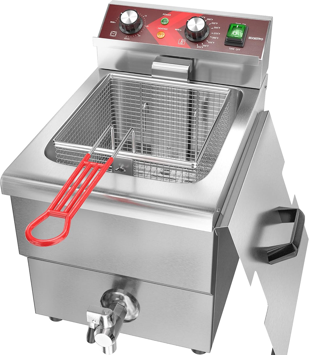 EGGKITPO Tiegelfritteusen, 12 l, 3000 W, 220 V, mit Timer, verstellbar, für die Küche, aus Edelstahl und Stahl, Silber/Rot