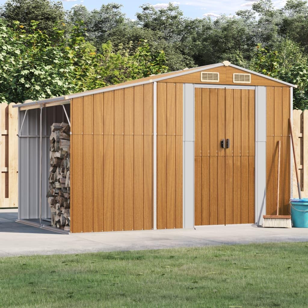 Gerätehaus, 277 × 192,5 × 179 cm, aus Stahl, für den Garten, Braun/Grau, Keyroto