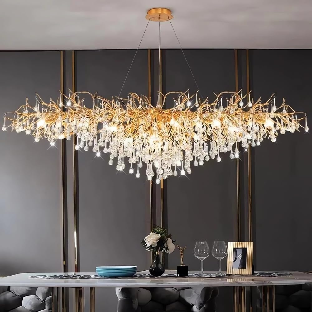 Leomix L120cm Kronleuchter, verstellbar, für das Wohnzimmer und die Küche, Gold