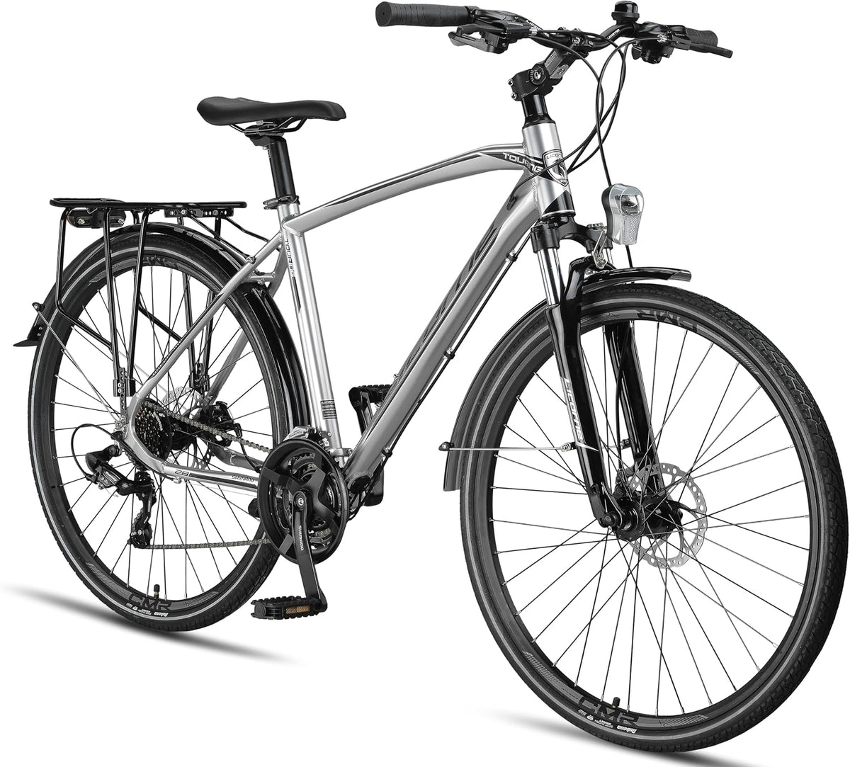 E-Bike Premium Touring Trekking, 28 Zoll, aus Aluminium, Silber/Schwarz, Licorne Bike