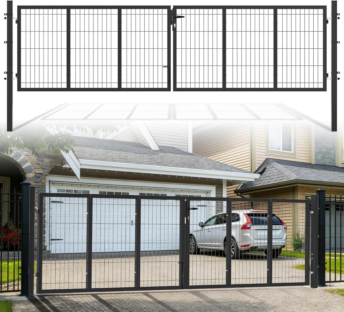 Flügeltore, 350 × 100 cm, aus Stahl, für den Garten, Anthrazit, Ansobea