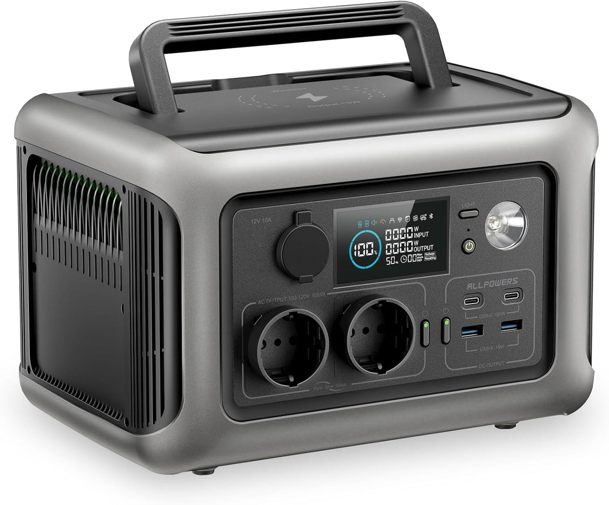 ALLPOWERS R600 Stromerzeuger, 600 W, 1200 W, 299 Wh, mit USB, für den Garten und Camping, Schwarz/Grau