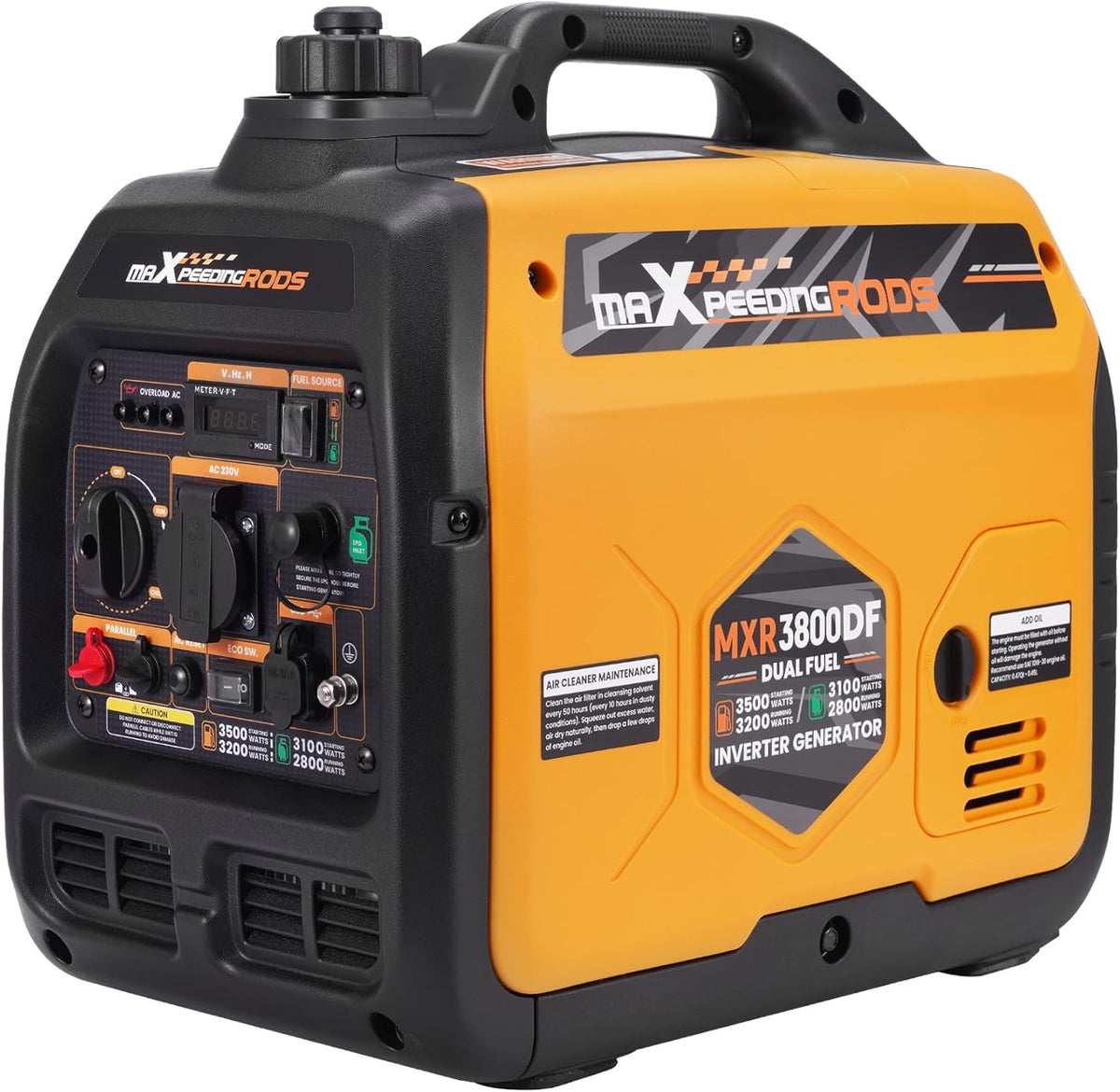 maXpeedingrods Stromerzeuger, 3500 W, für Camping, Schwarz/Orange