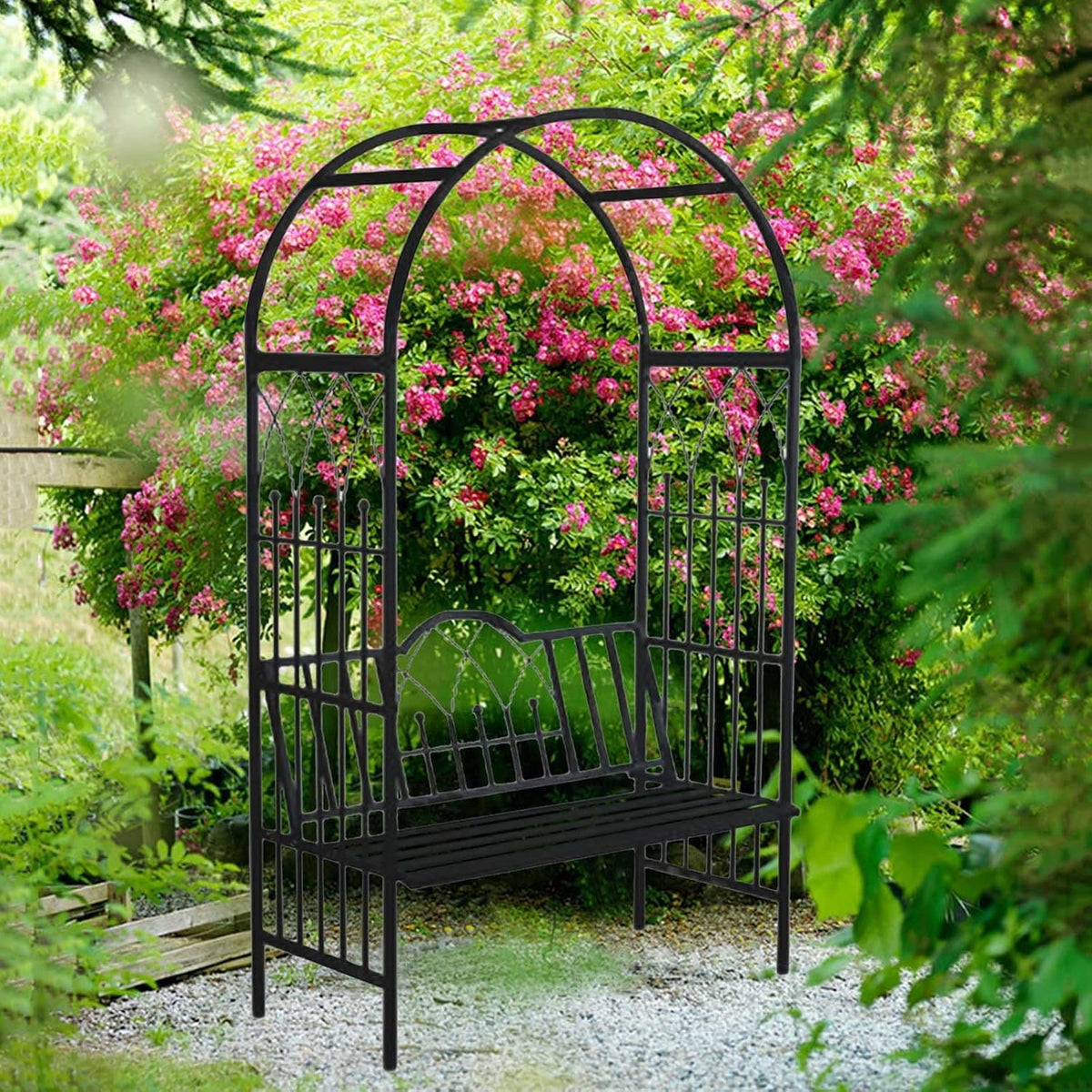 Pergola, für Kletterpflanzen, für den Garten, aus Metall, Schwarz