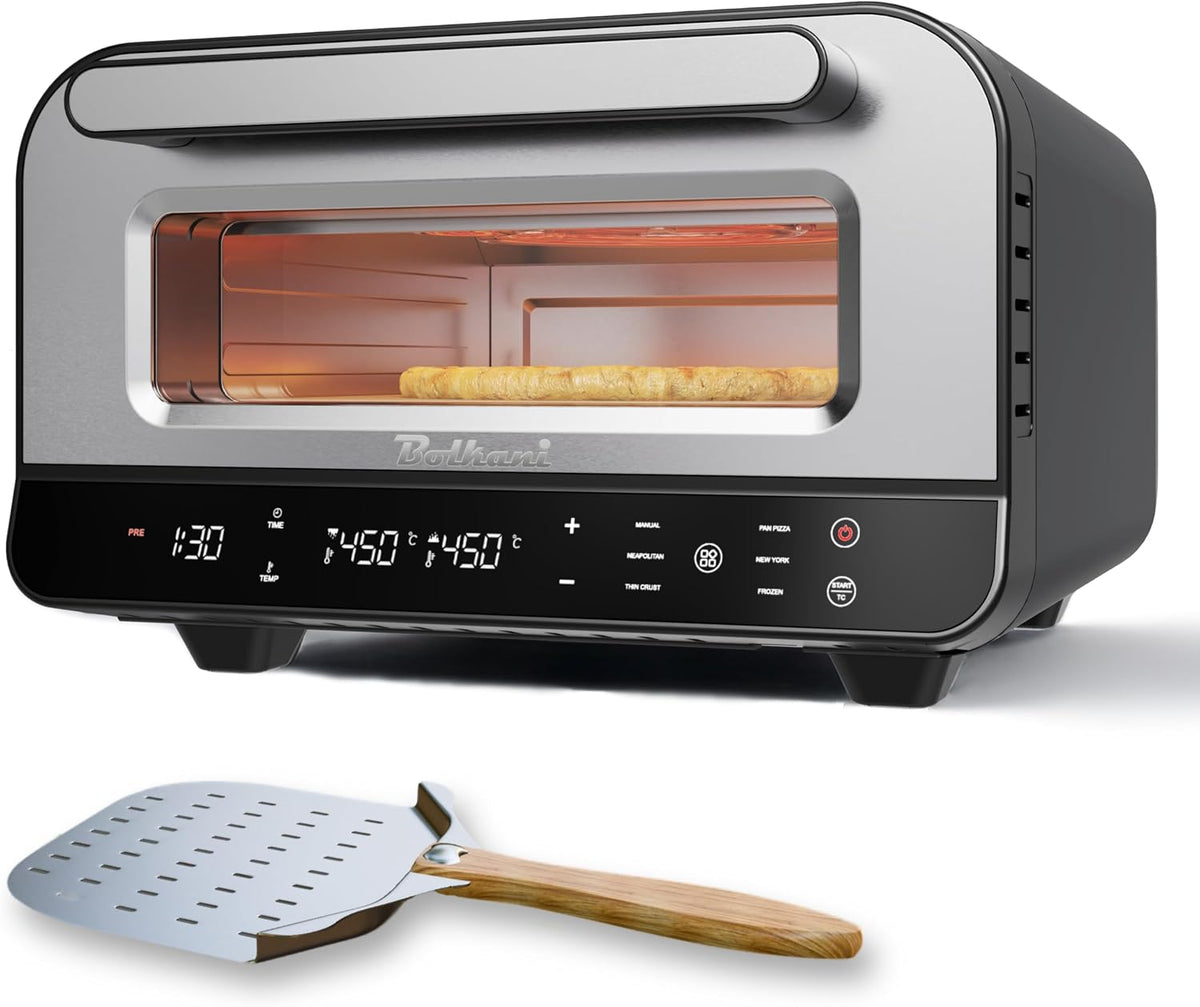 Bolkani Pizzaofen, 450 °C, mit Timer, verstellbar, Schwarz/Silber