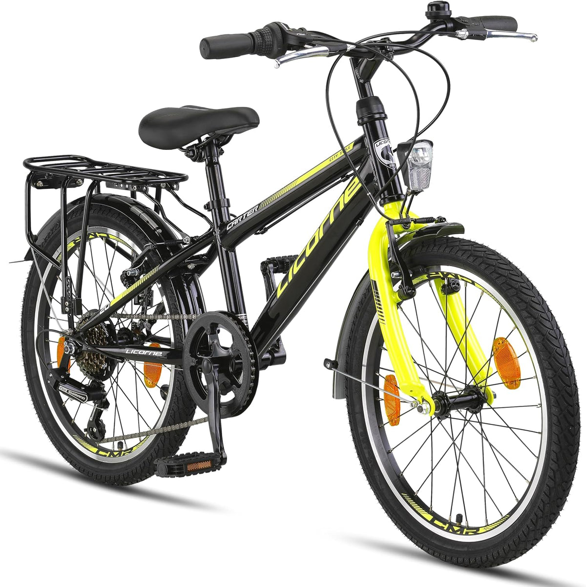 Licorne Bike Carter Premium E-Bike, 20 Zoll, Schwarz/Gelb