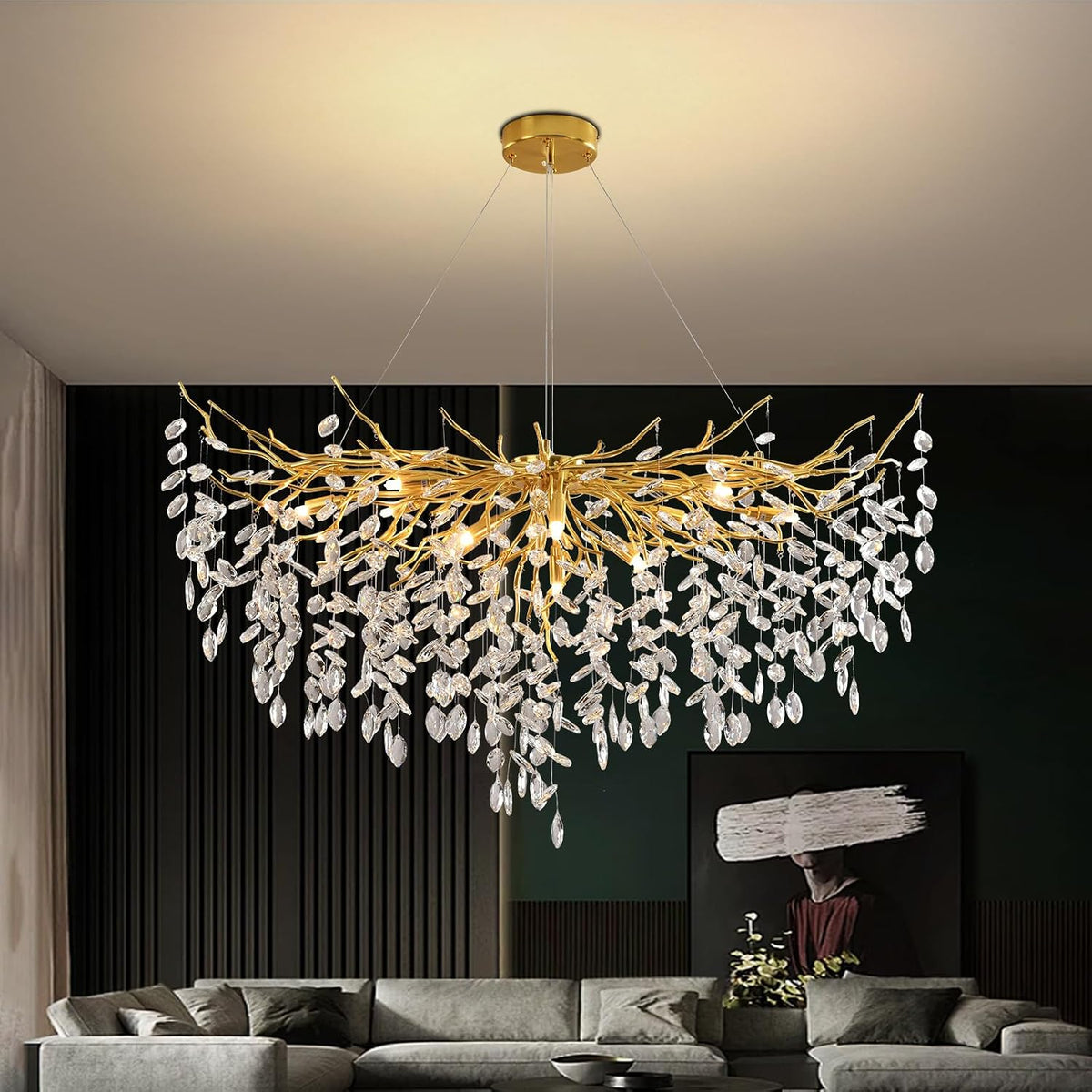 AHXIAOZN Kronleuchter, 120 cm, höhenverstellbar, für die Küche, Gold/Klar