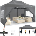 Gartenpavillon, 3 × 4 m, mit 4 Seitenteilen, UV-Schutz 50+, wasserdicht, klappbar, für den Garten, Grau, COBIZI