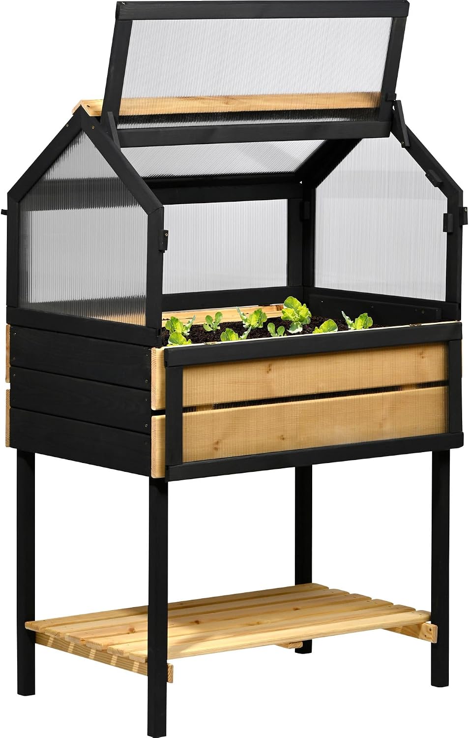 Hochbeete-Kit, 76 × 48 × 118 cm, aus Kiefernholz, Schwarz/Natur, dobar