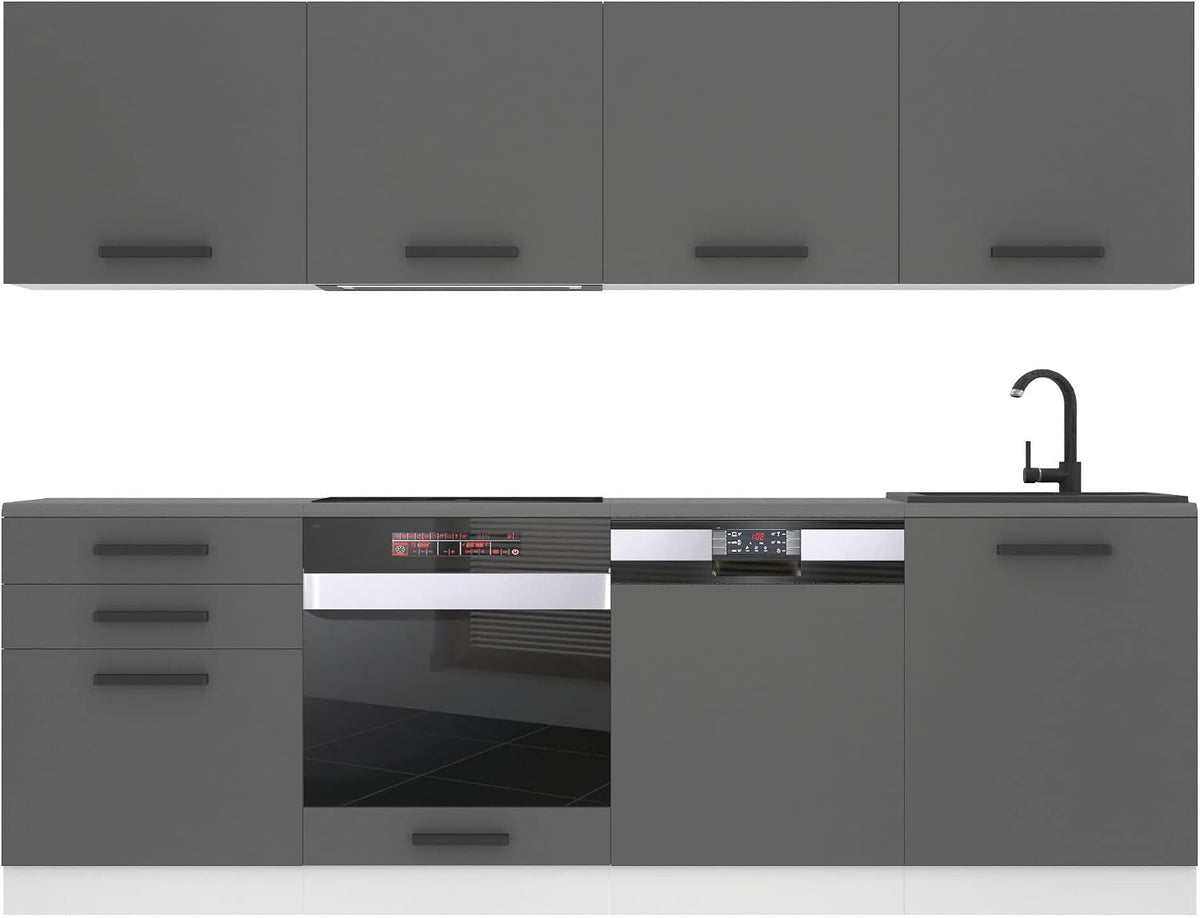 B BELINI GROUP Küchenzeile, 240 cm, höhenverstellbar, für die Küche, Grau/Schwarz