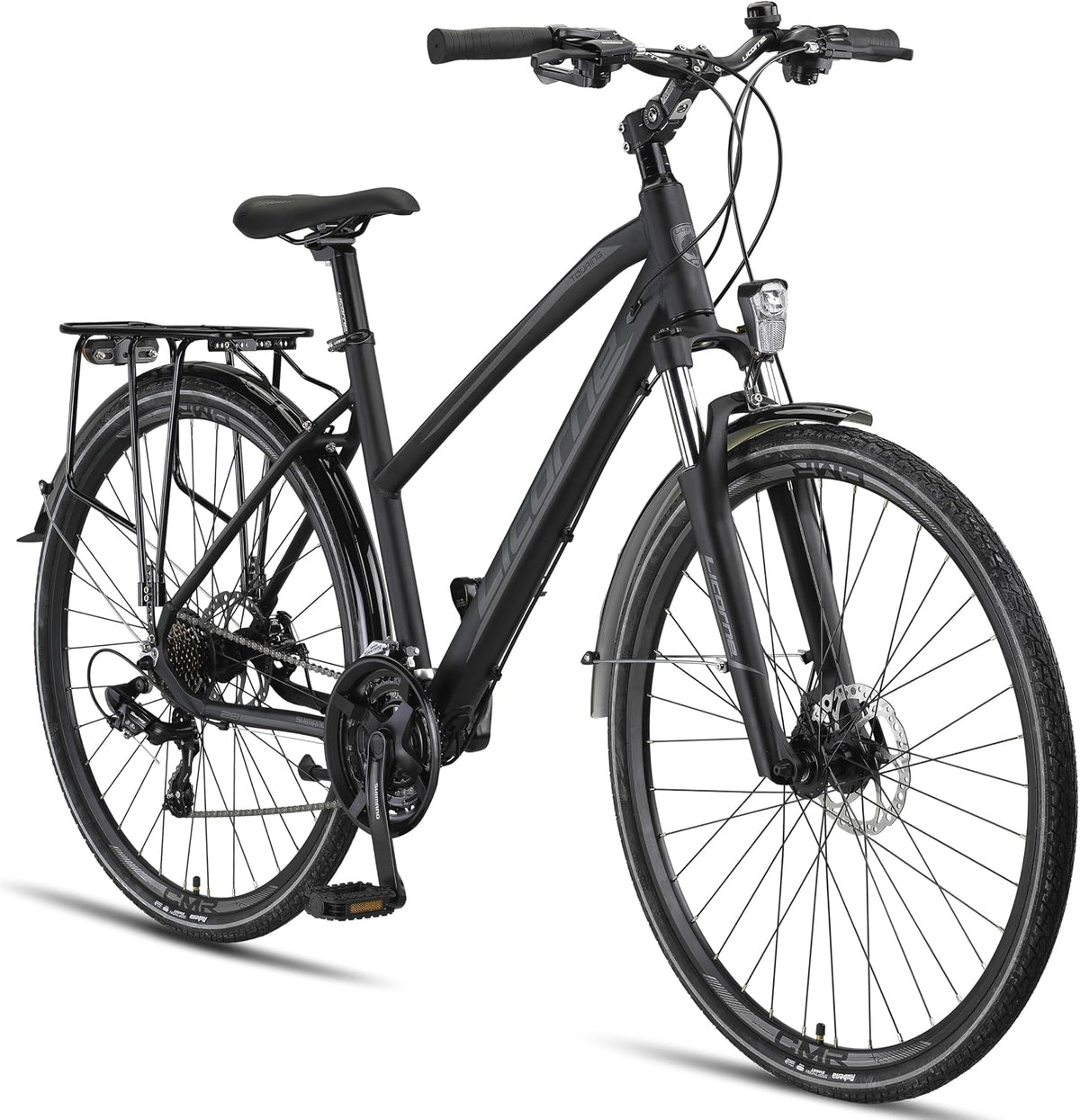 Licorne Bike Premium Touring Trekking E-Bike, 28 Zoll, aus Aluminium, Schwarz
