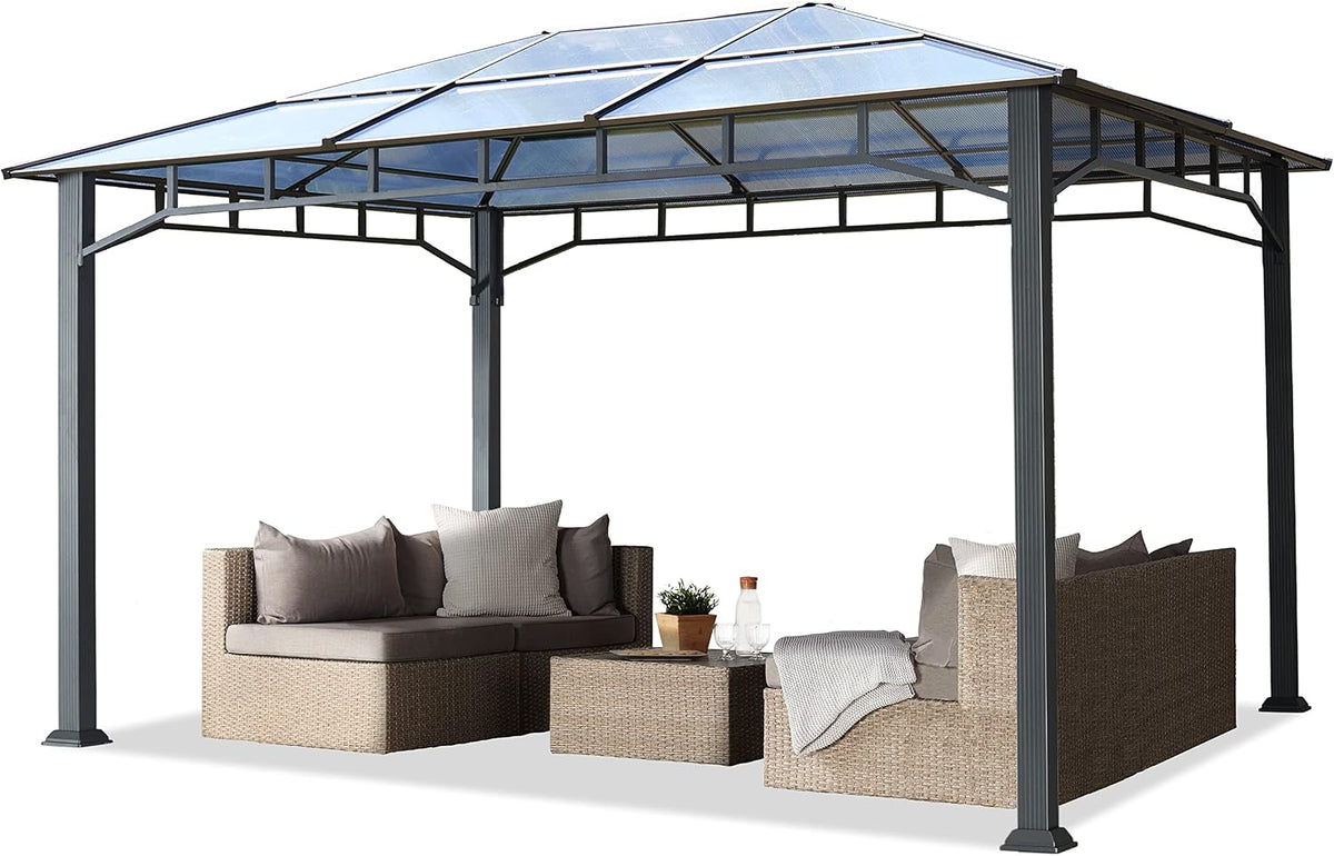 TOOLPORT Gartenpavillon, 3 × 4 m, 8 mm, UV-Schutz 50+, wasserdicht, winterfest, aus Aluminium, für den Garten, Schwarz/Grau