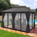 Gartenpavillon, 3 × 4 m, mit Moskitonetzen, mit Doppeldach, wasserabweisend, mit LED, für den Garten, Anthrazit, Swing & Harmonie
