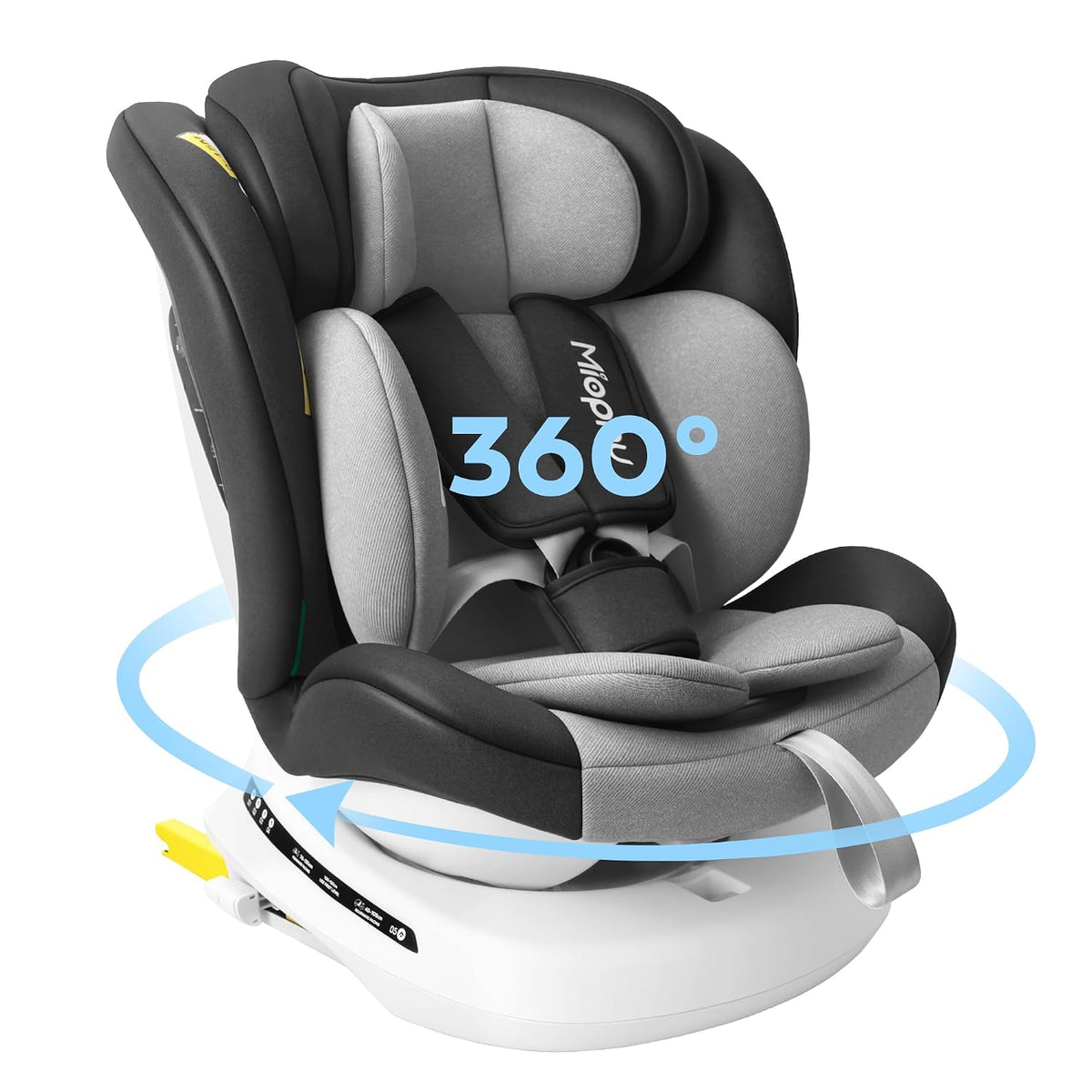 Miophy R129/04 Autokindersitz, 40–150 cm, höhenverstellbar, mit Liegeposition, Schwarz/Grau/Weiß