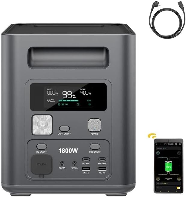 AFERIY LiFePO4 Stromerzeuger, 1800 W, 230 V, mit USB, für den Garten und Camping, Grau