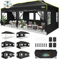 Gartenpavillon, 3 × 6 m, mit 6 Seitenteilen, wasserdicht, winterfest, klappbar, für den Garten, Schwarz, COBIZI