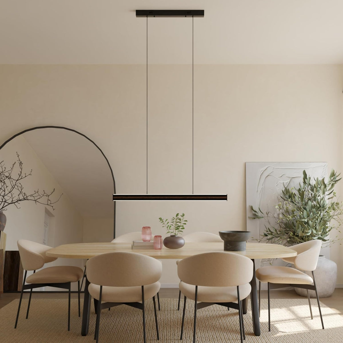 Esstisch, mit LED, höhenverstellbar, Schwarz/Holz, LUMIÈRE Design