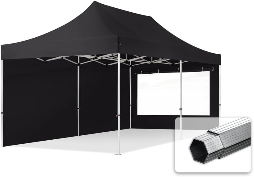 TOOLPORT Faltzelt Professional 3x6 m Gartenpavillon, 3 × 6 m, mit 2 Seitenteilen, wasserdicht, Schwarz