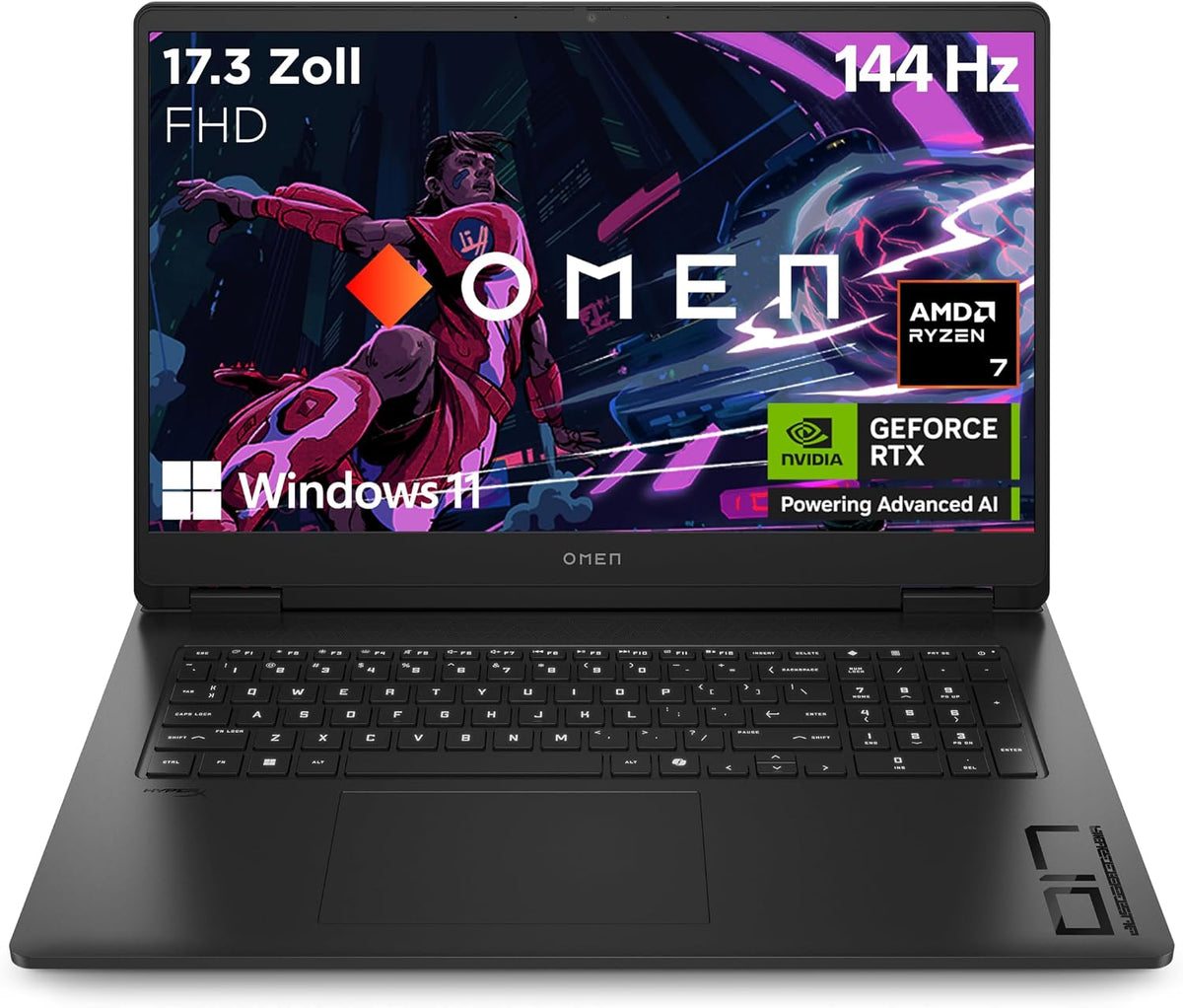 HP DDR5 Notebook, 16 GB, 17,3 Zoll, 144 Hz, Schwarz, mit KI-Erkennung