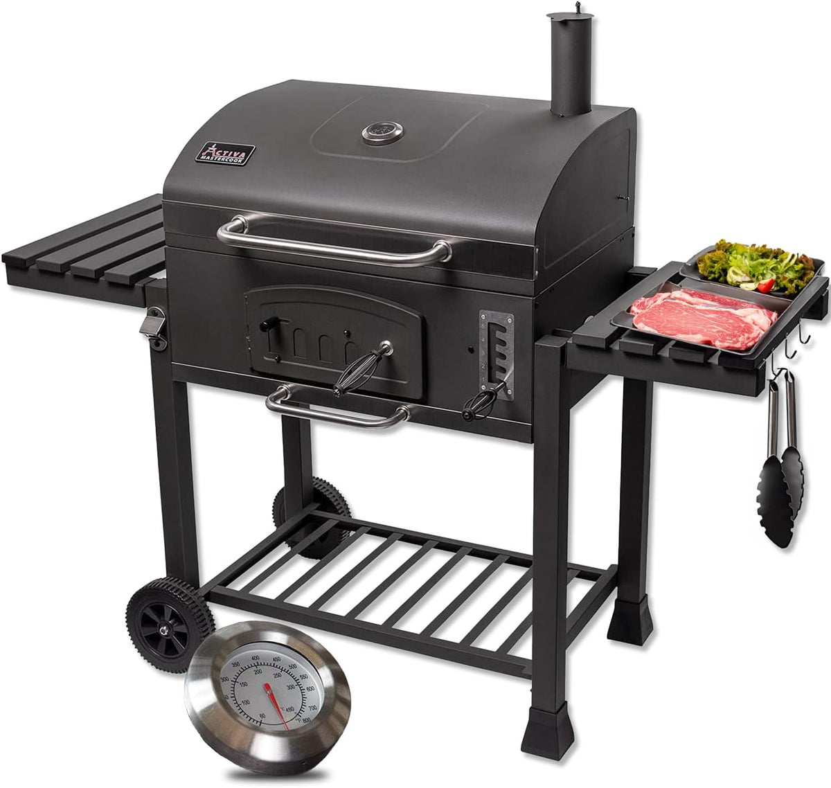 Holzkohlegrills, verstellbar, klappbar, höhenverstellbar, Schwarz, ACTIVA
