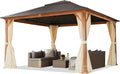 TOOLPORT Gartenpavillon, 4 × 4 m, mit Hardtop-Dach, mit 4 Seitenteilen, für den Garten, aus Stahl, Braun/Beige