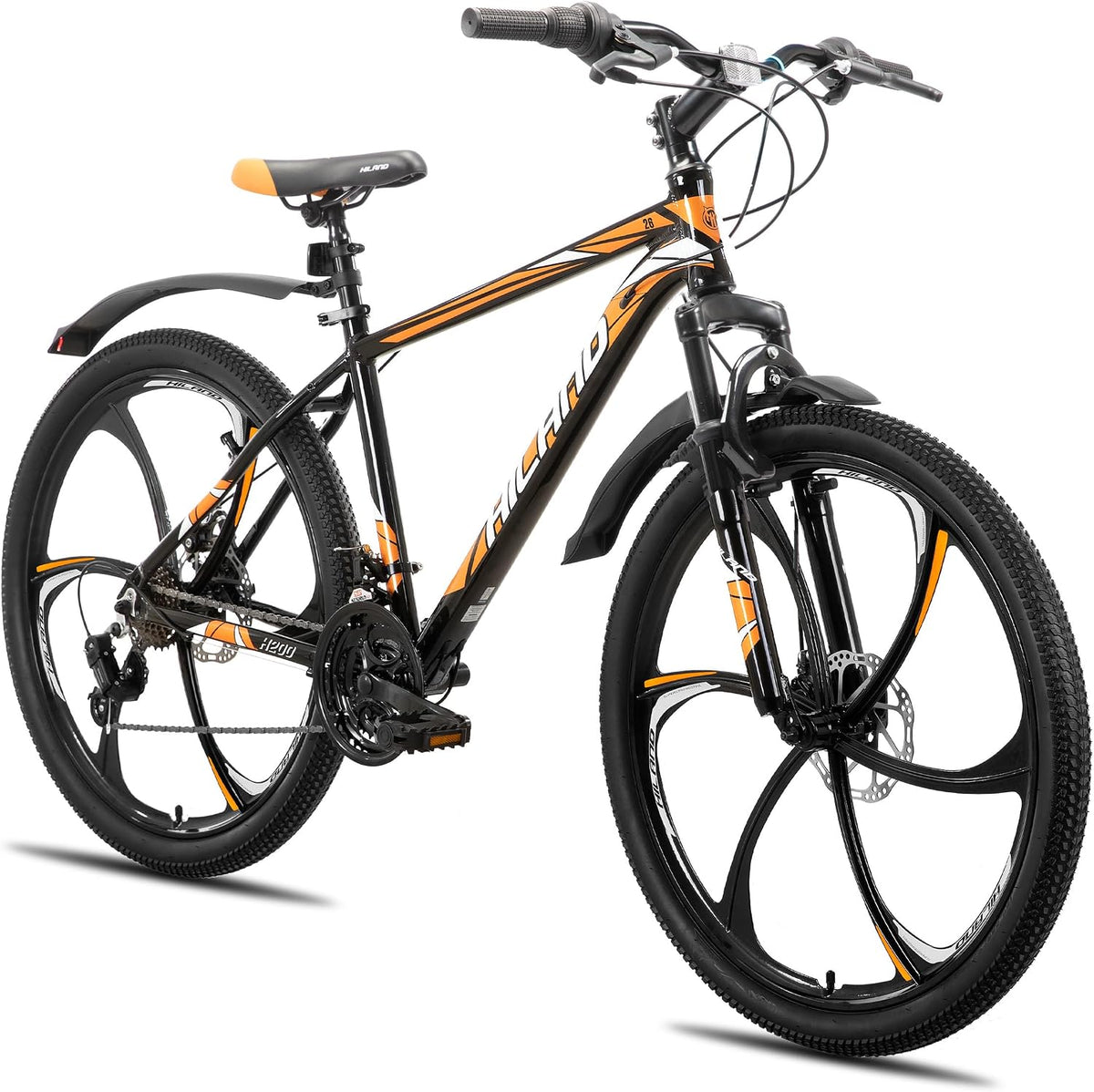 HH HILAND Mountainbikes, 26 Zoll, aus Aluminium, Schwarz/Orange